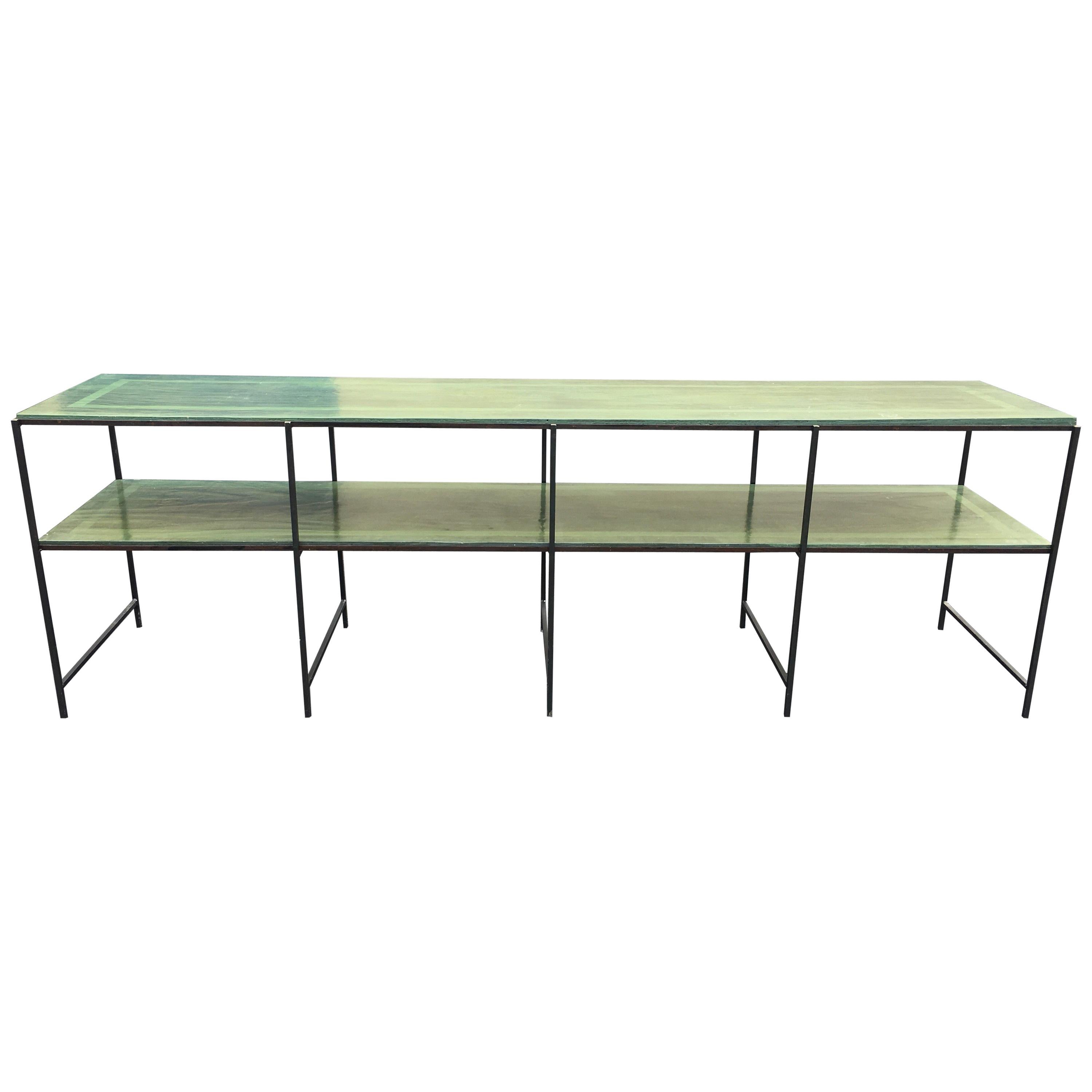 Long Custom Iron Tiered Table with Painted Green Top