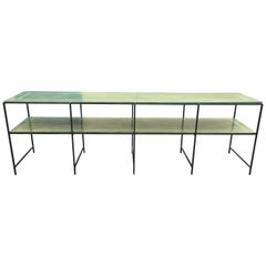 Long Custom Iron Tiered Table with Painted Green Top