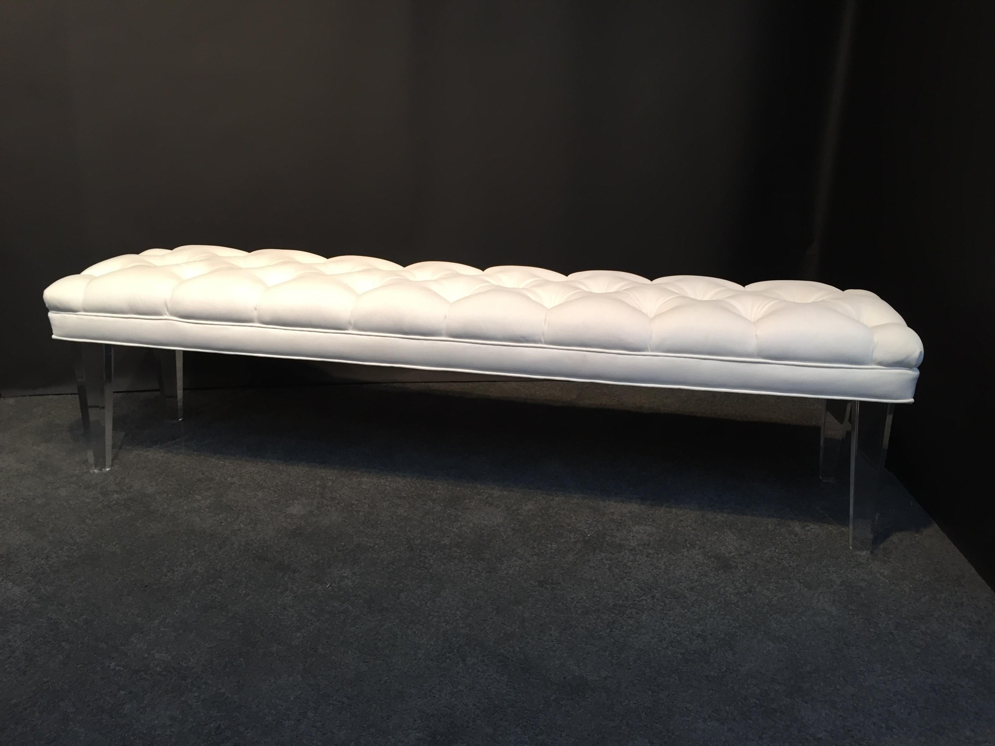 Mid-Century Modern Long Custom Lucite Tufted King Size Bench