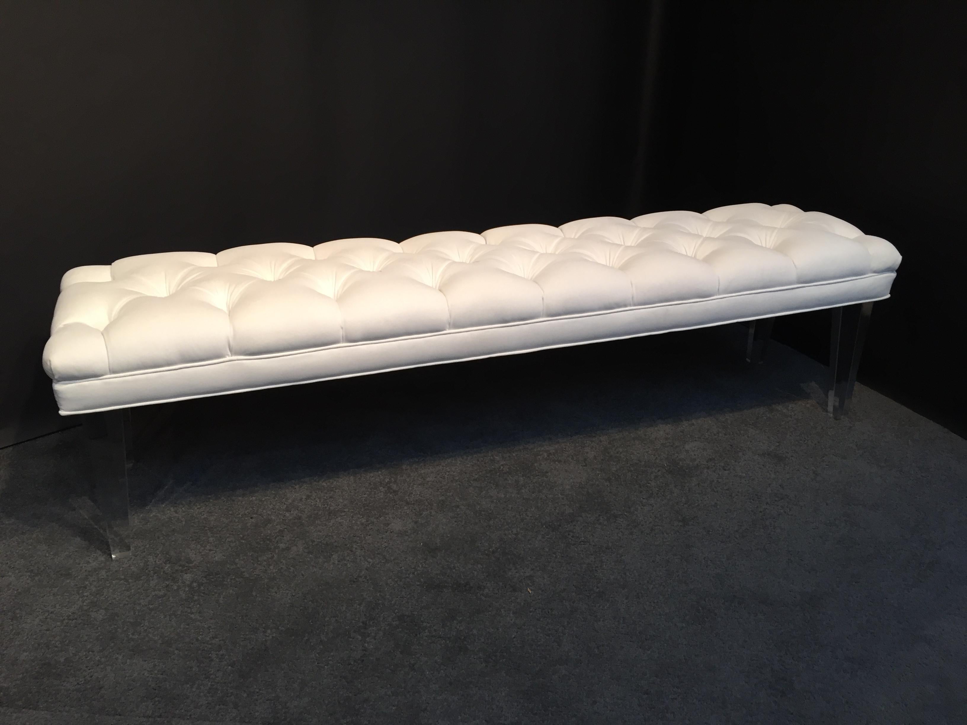 Long Custom Lucite Tufted King Size Bench In Fair Condition In Westport, CT