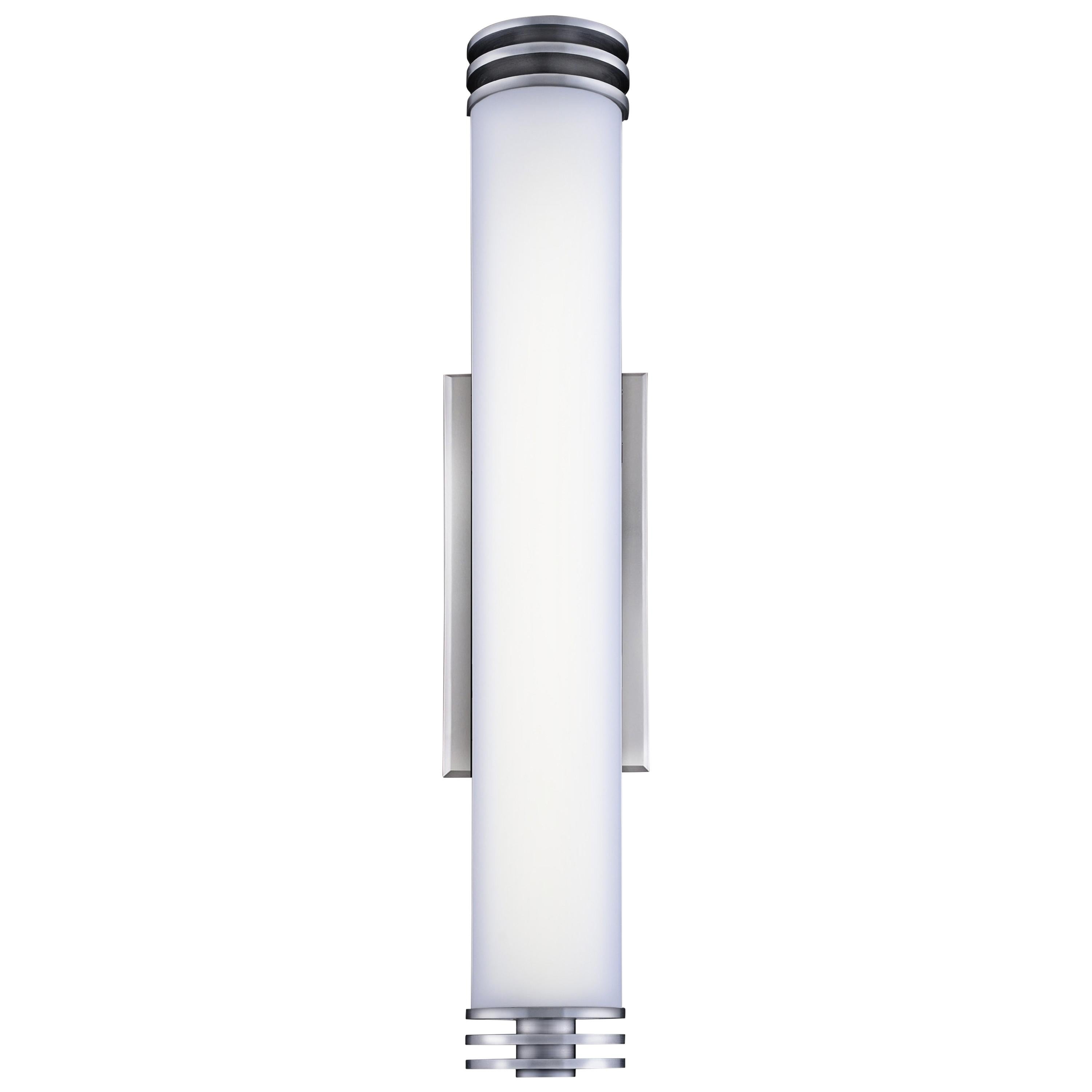 Long Cylinder White Glass Wall Sconce with Aluminium Wall Plate For Sale