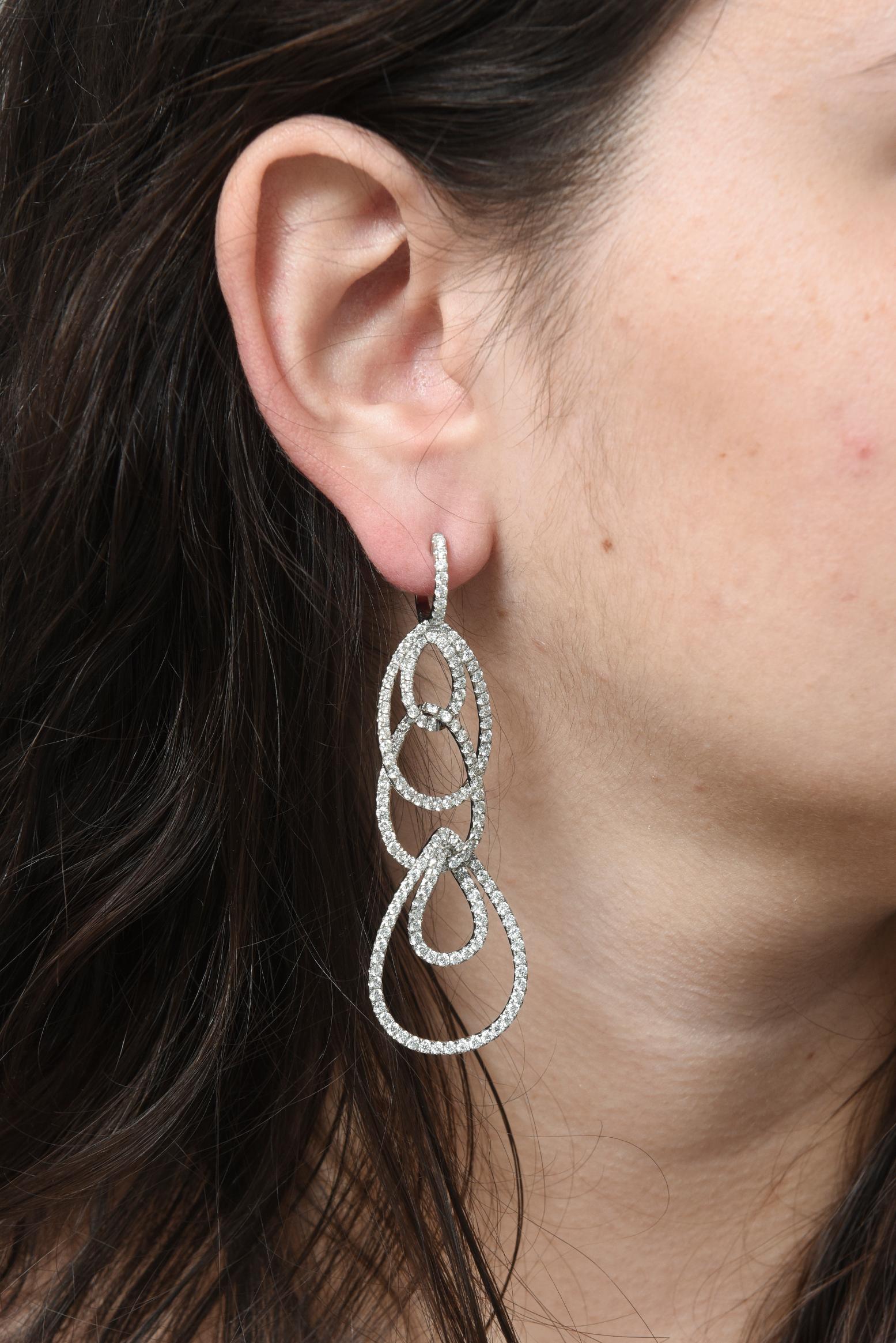 Long Dangling Diamond Teardrop White Gold Earrings by Odelia For Sale 3