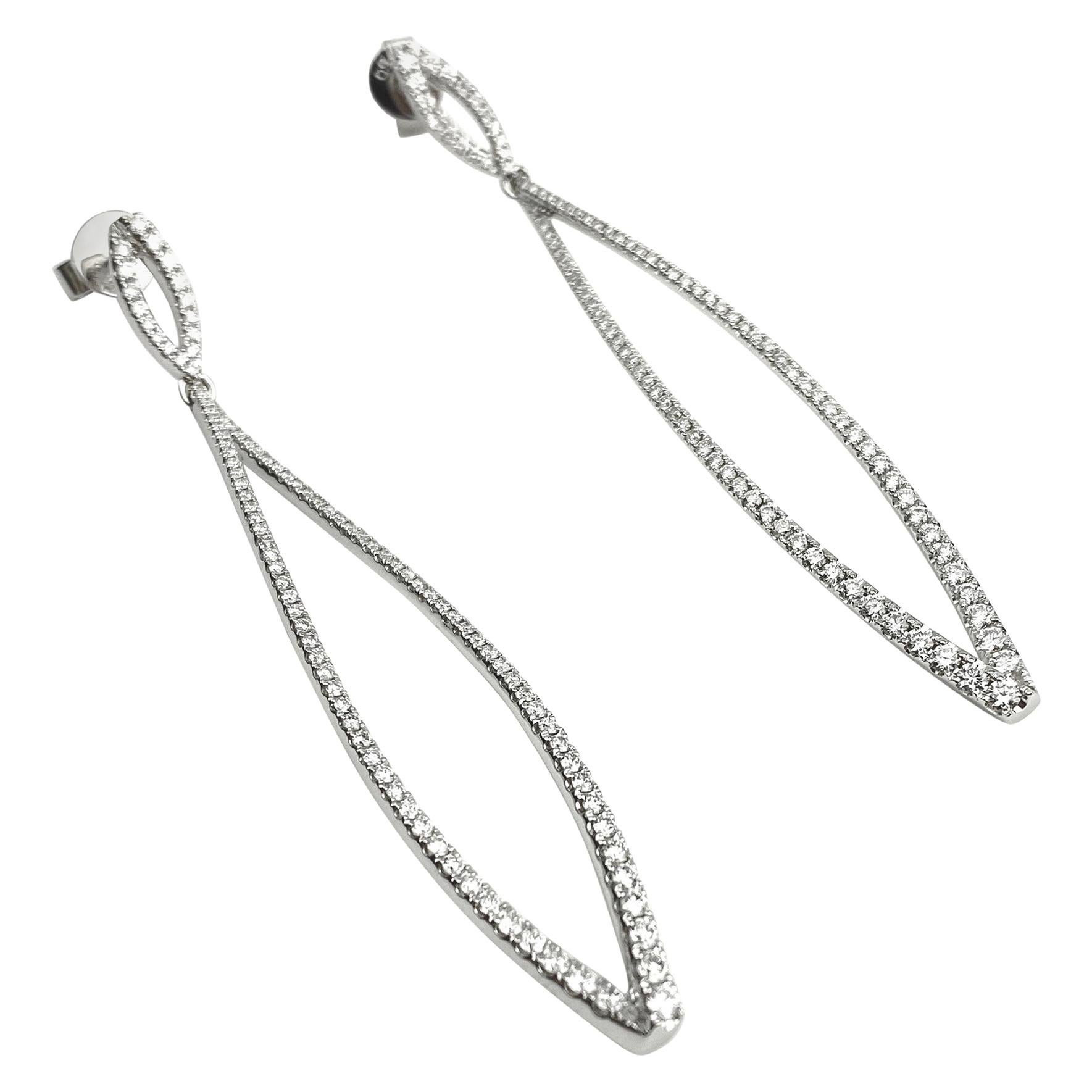 Long Dangling Marquise-Shape Diamond Earrings in White Gold For Sale