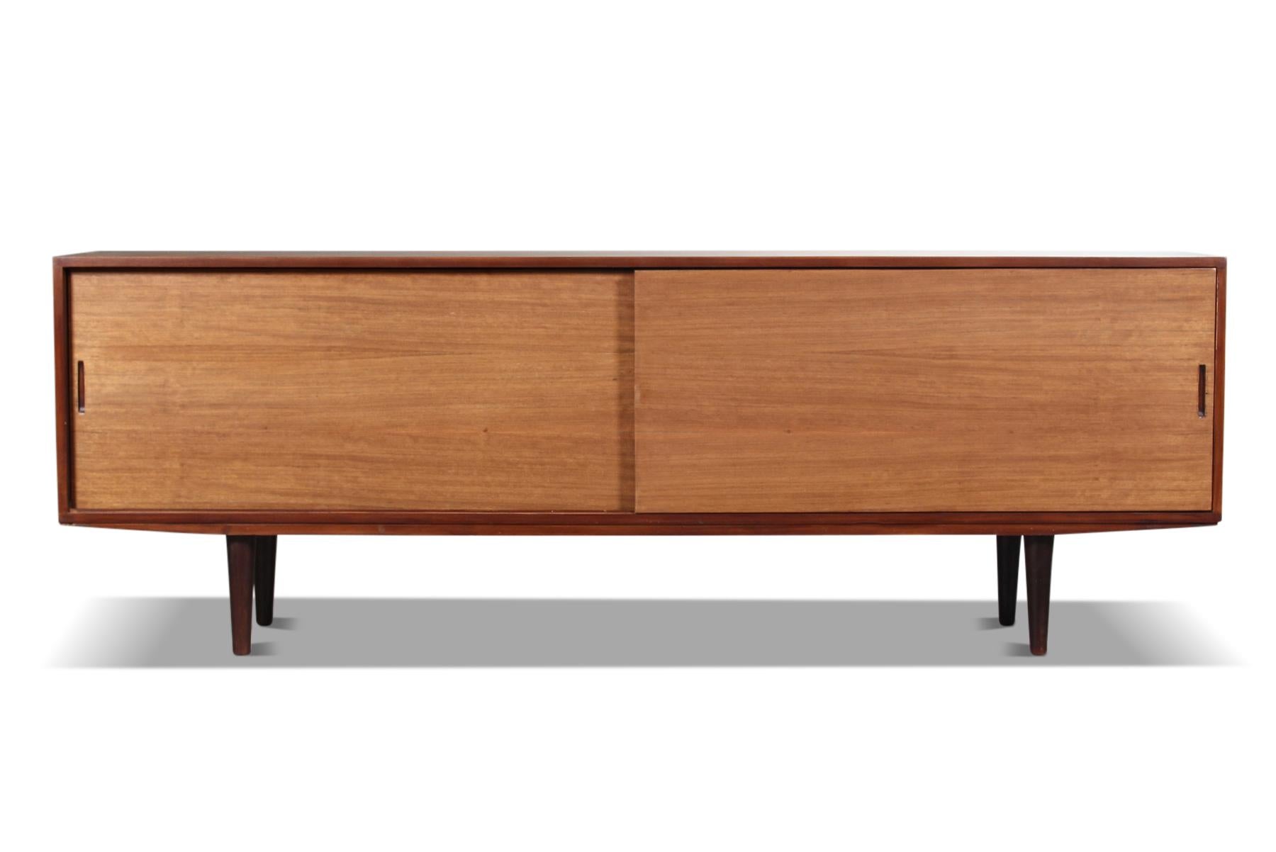 Mid-Century Modern Long Danish Modern Sliding Door Credenza in Teak