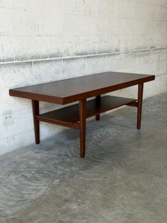 Long Danish Teak Rectangular Coffee Table with Built-In Magazine Shelf Vintage