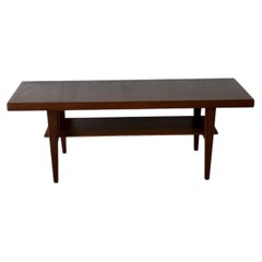 Long Danish Teak Rectangular Coffee Table with Built-In Magazine Shelf Vintage