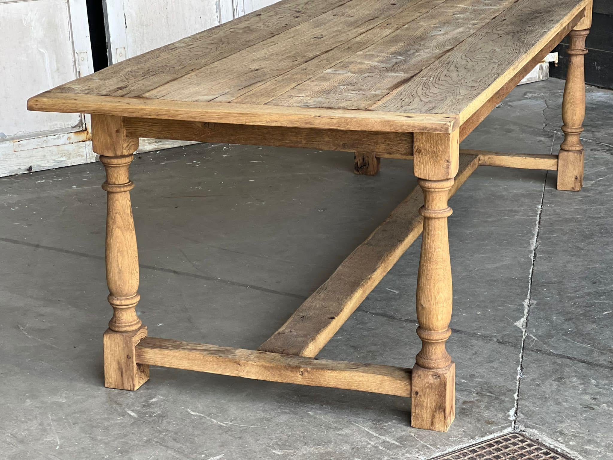 Long & Deep French Bleached Oak Farmhouse Dining Table 7