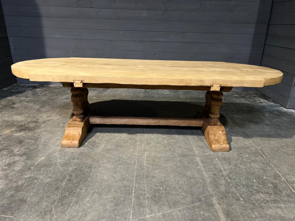 Long & Deep French Bleached Oak Farmhouse Dining Table  For Sale 8