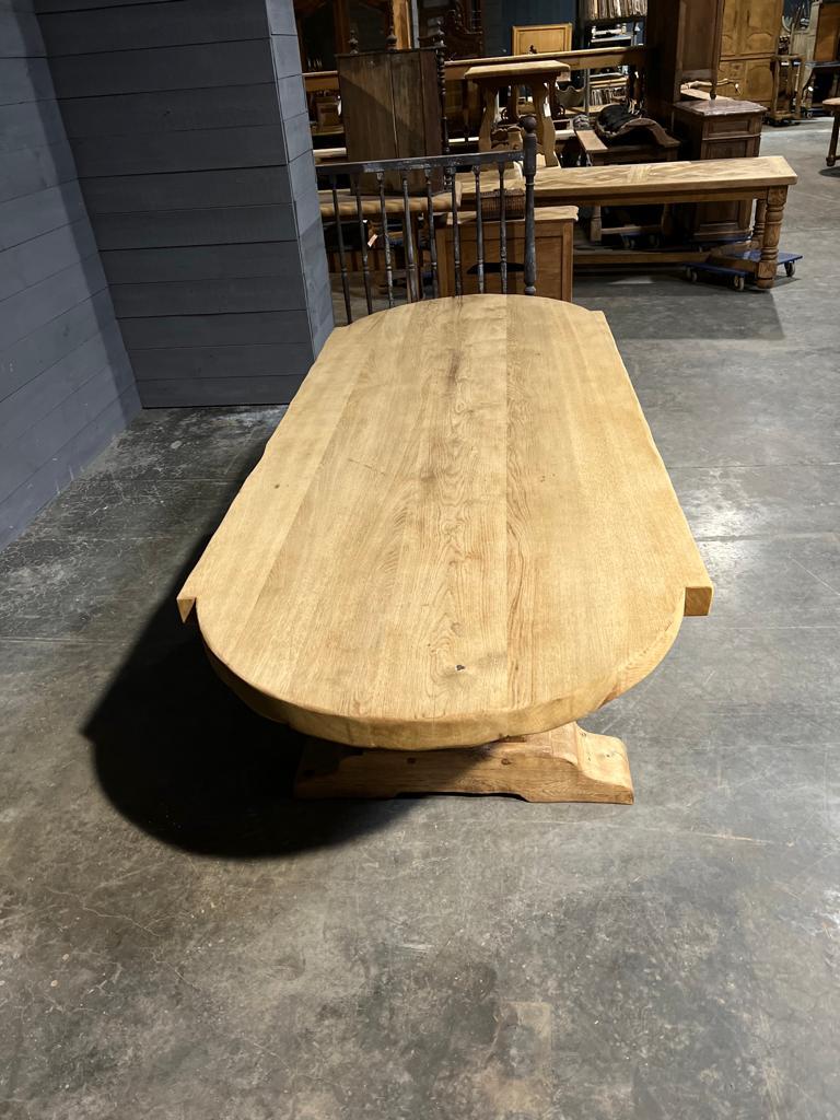 Long & Deep French Bleached Oak Farmhouse Dining Table  For Sale 9