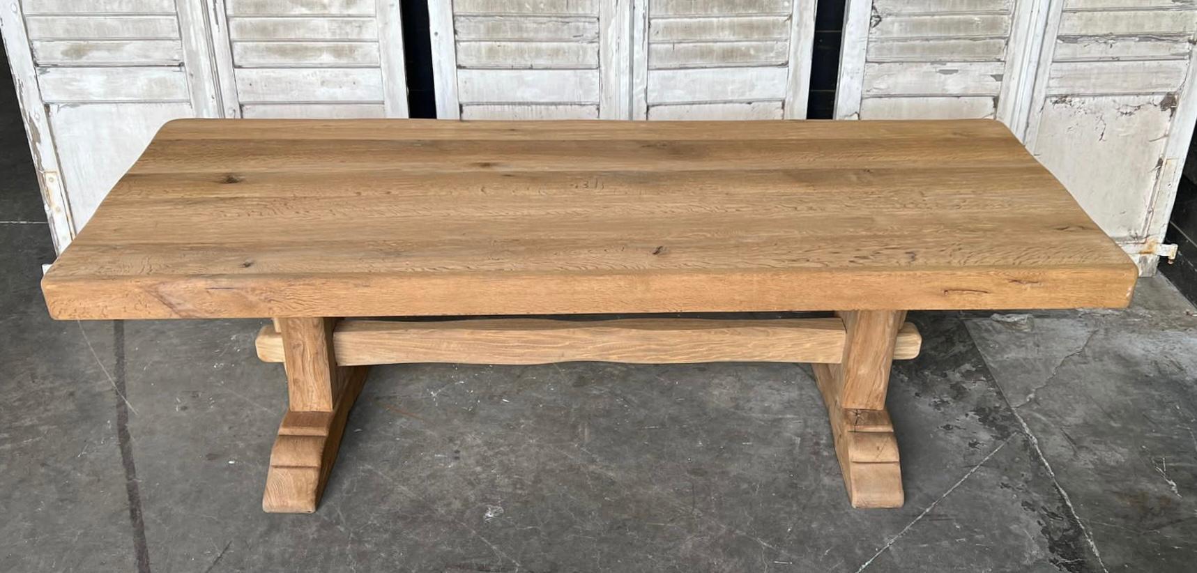 Long & Deep French Bleached Oak Farmhouse Dining Table In Good Condition In Seaford, GB