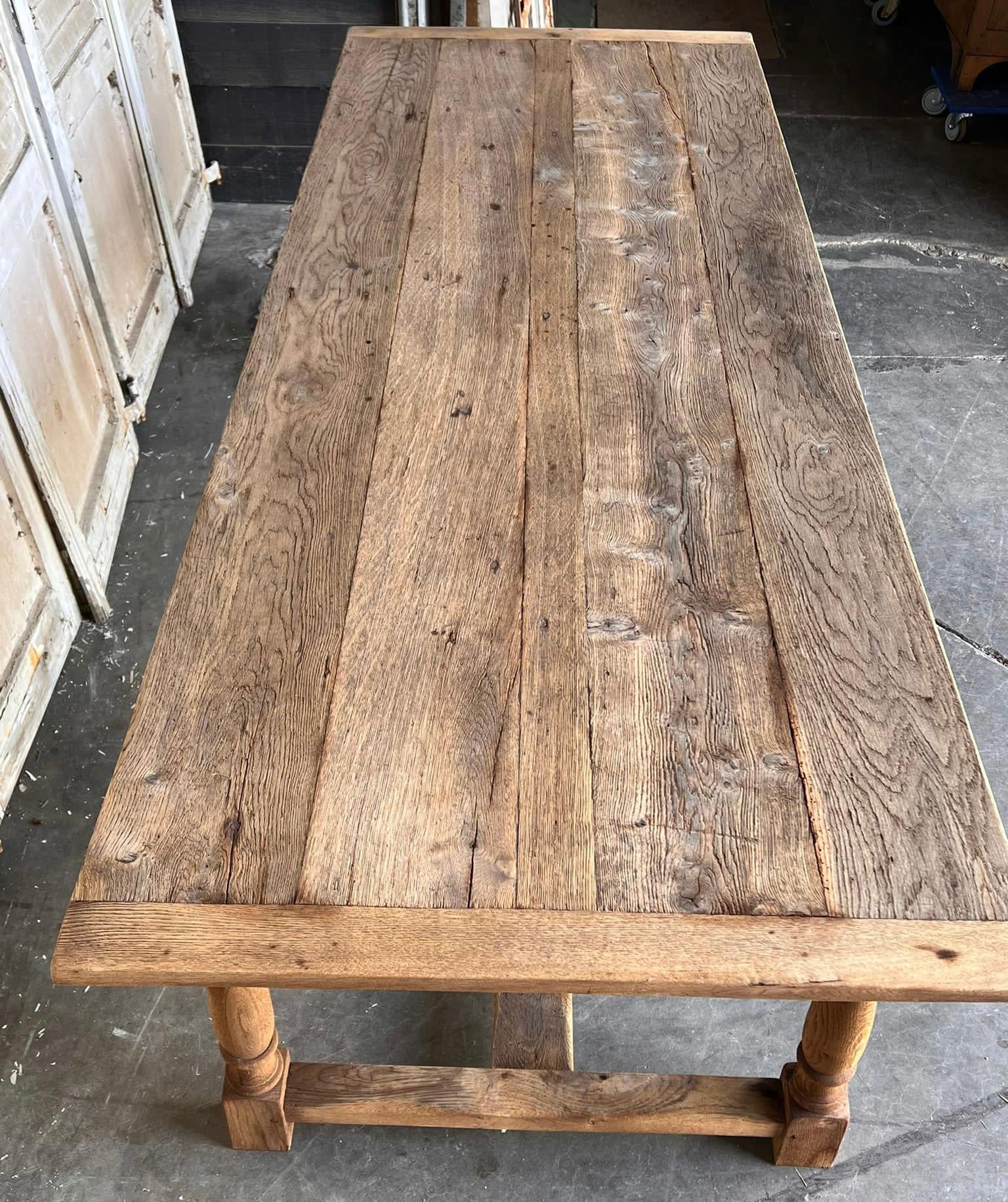 20th Century Long & Deep French Bleached Oak Farmhouse Dining Table