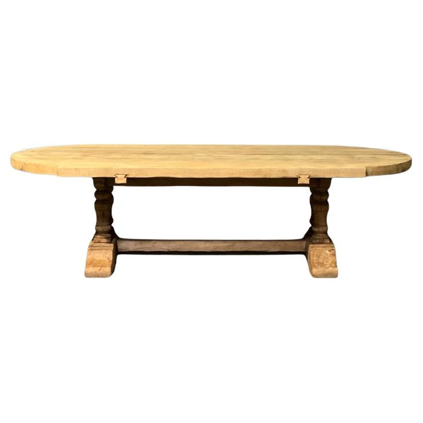 Long & Deep French Bleached Oak Farmhouse Dining Table  For Sale