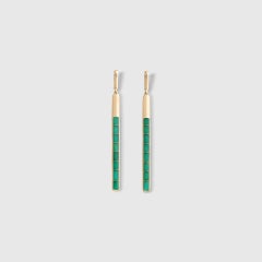 Long, Delicate, Chrysoprase Inlay Post Earrings, 14kt Yellow Gold, by Kabana