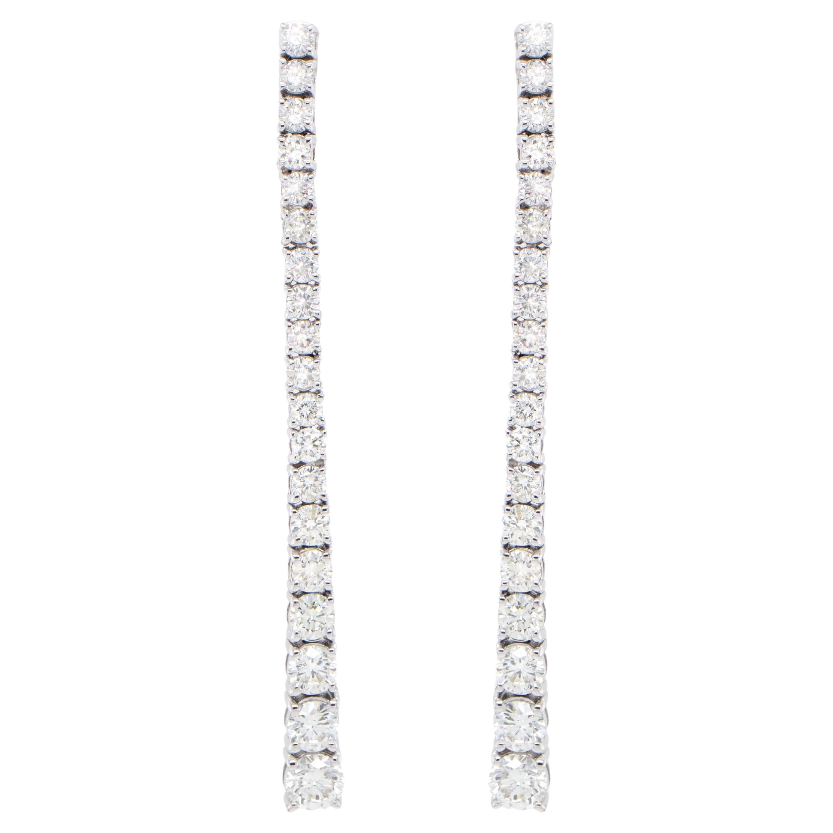 Long Diamond Dangle Earrings 2.66 Carats 18K White Gold