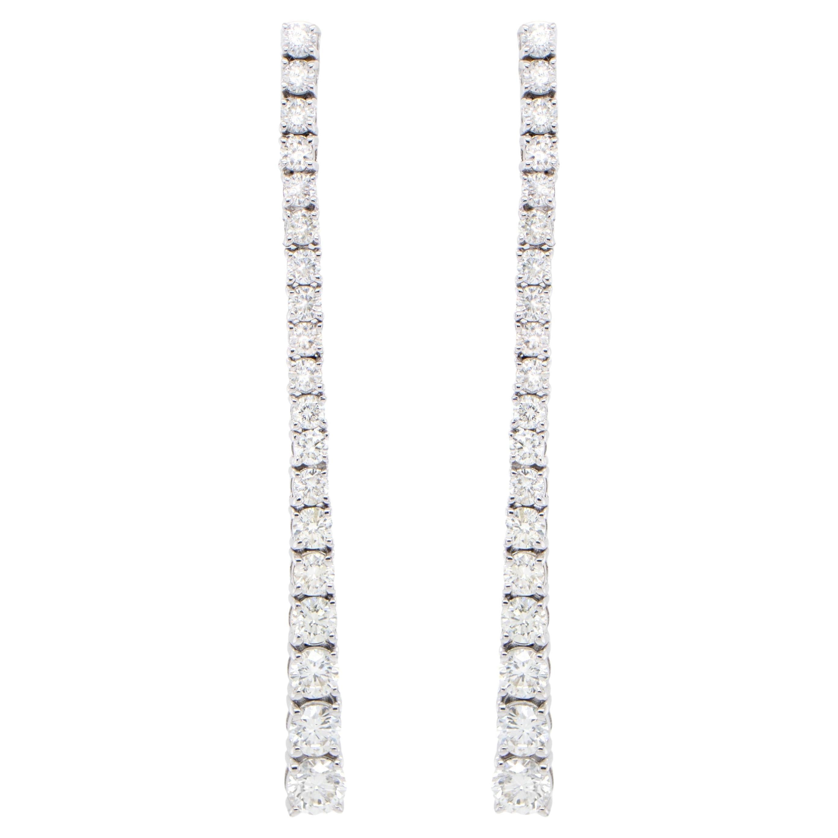 Long Diamond Dangle Earrings 2.66 Carats 18K White Gold