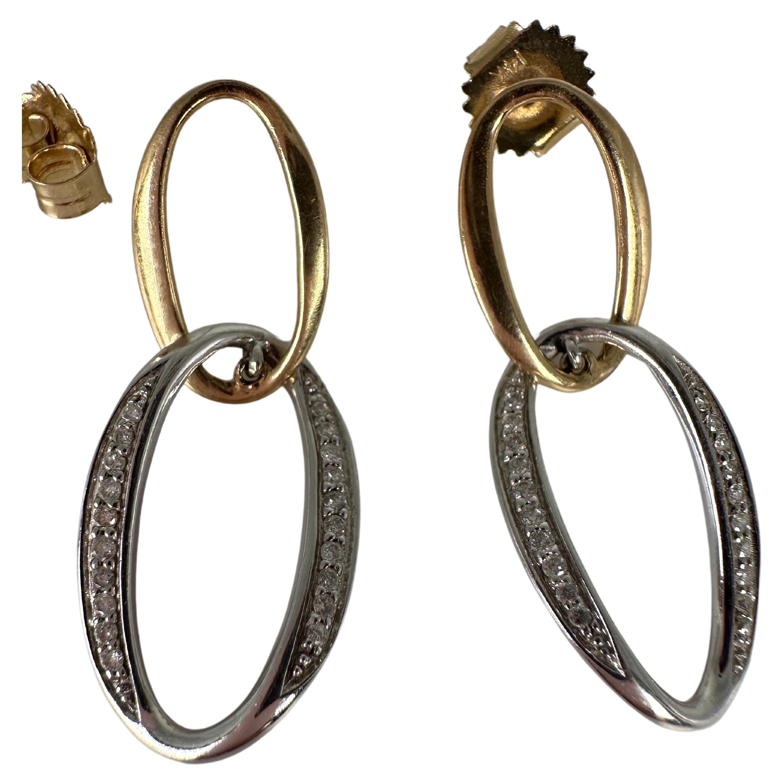 Orecchini lunghi con diamanti in oro 14KT bicolore