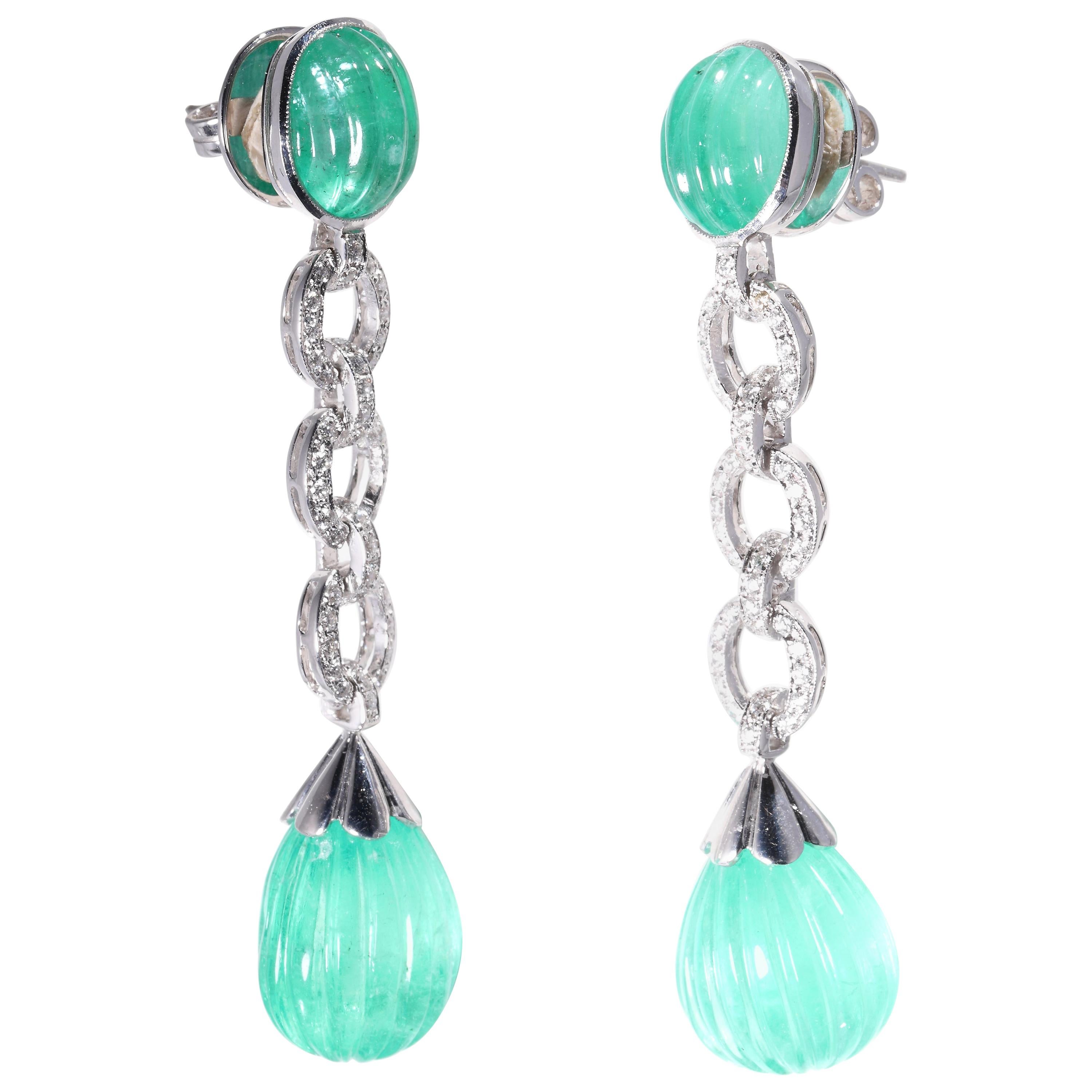 Long Diamond Emerald Earrings For Sale