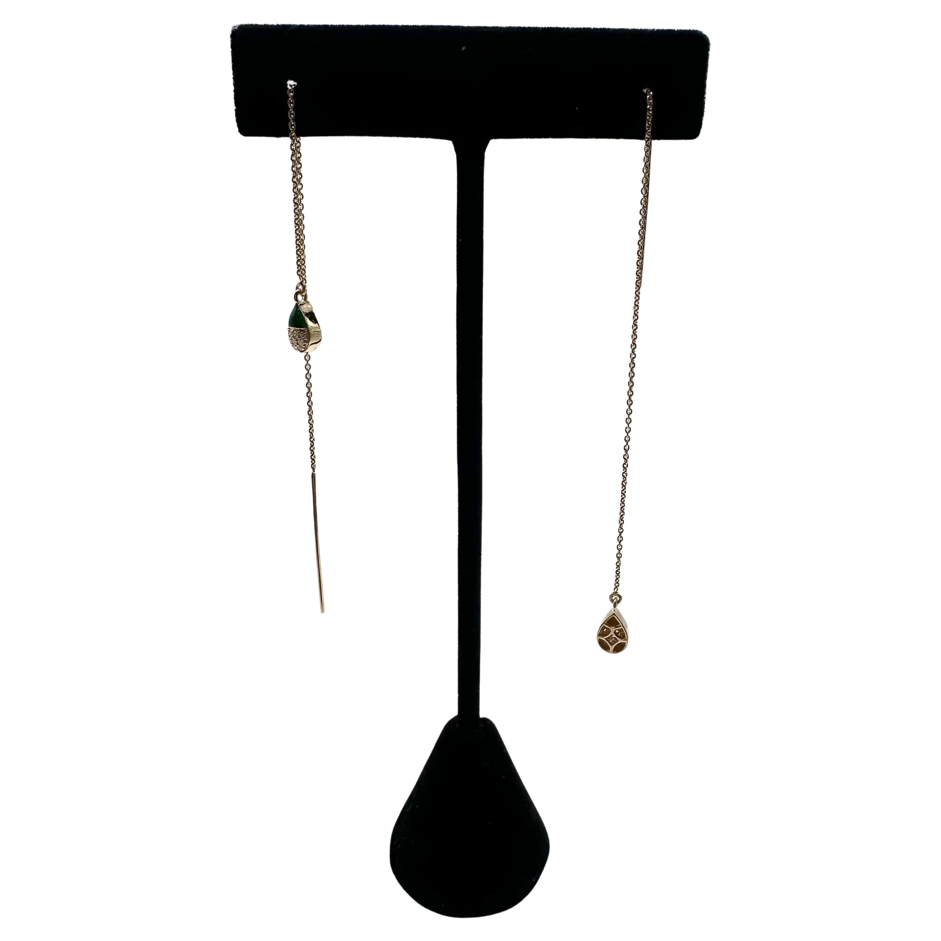 Long diamond enamel earrings modern 18KT gold earrings
