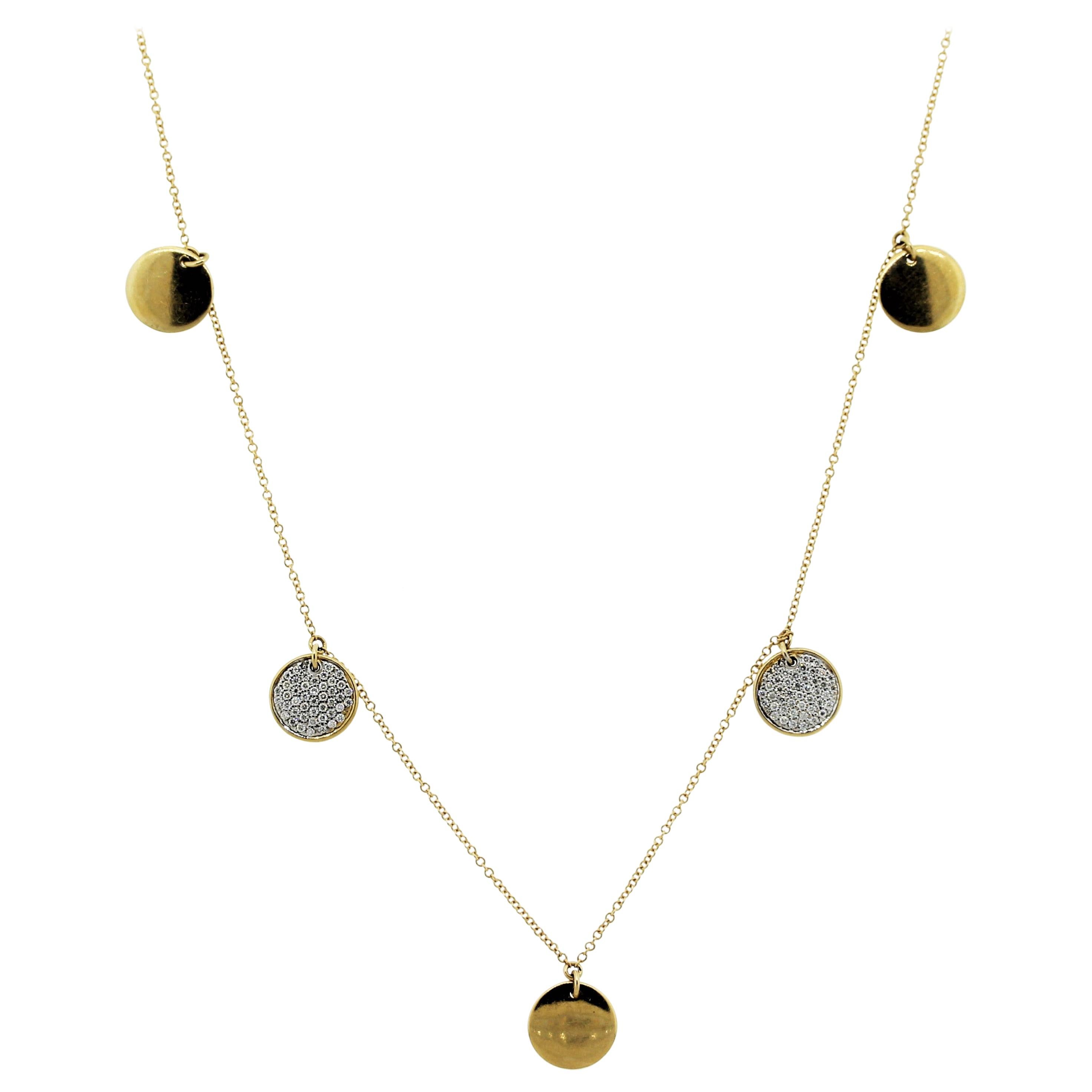 Long Diamond Gold Disk Necklace For Sale