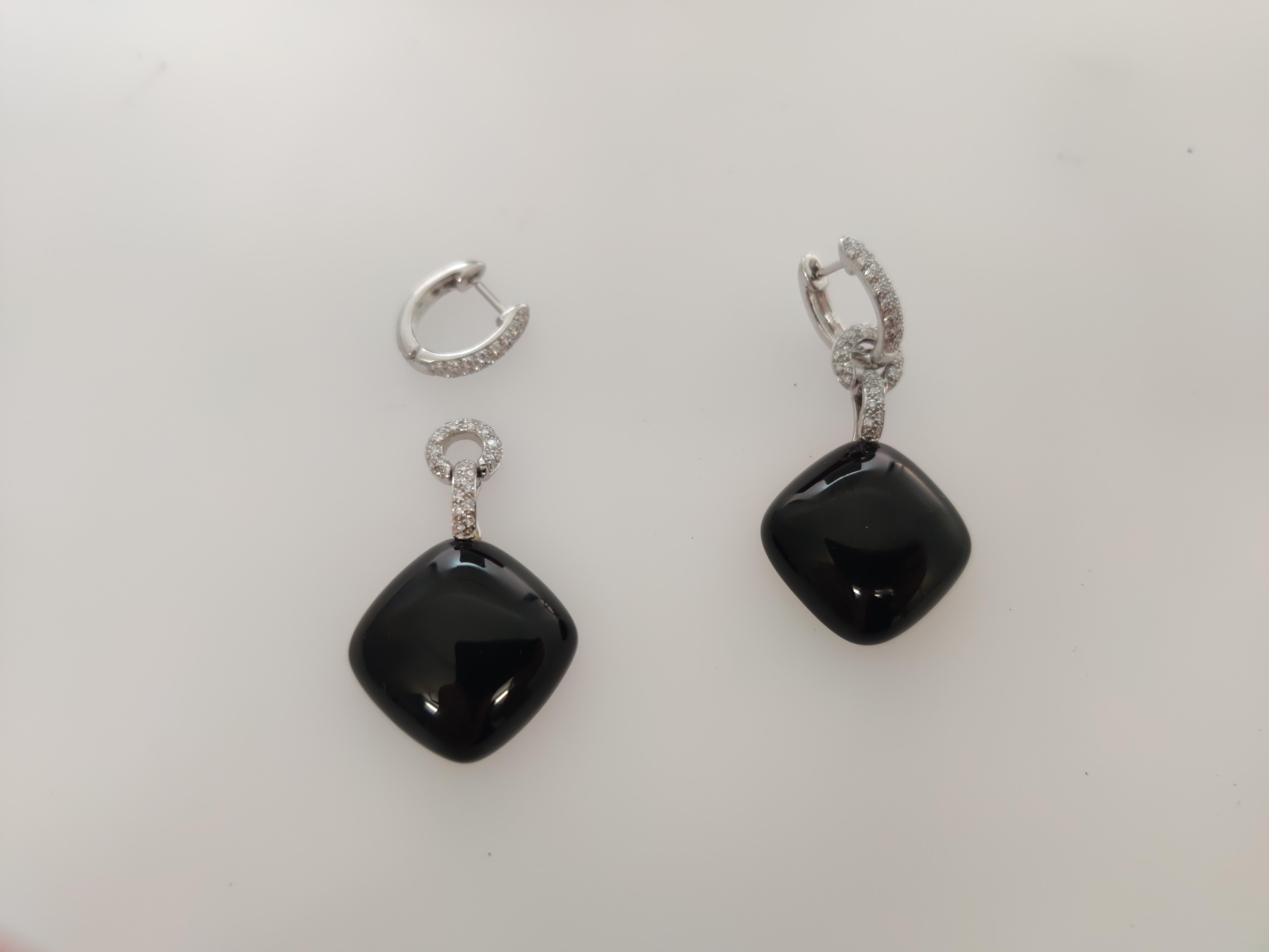 Women's Long Diamond Onyx Earrings