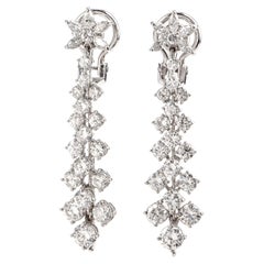 Long Diamond Platinum Floral Dangling Drop Earrings Long Diamond Platinum Floral Dangling Drop Earrings