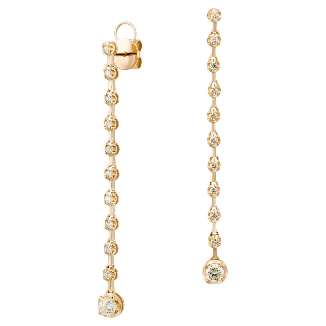 Long Diamond Riviera Earrings in 18k Yellow Gold