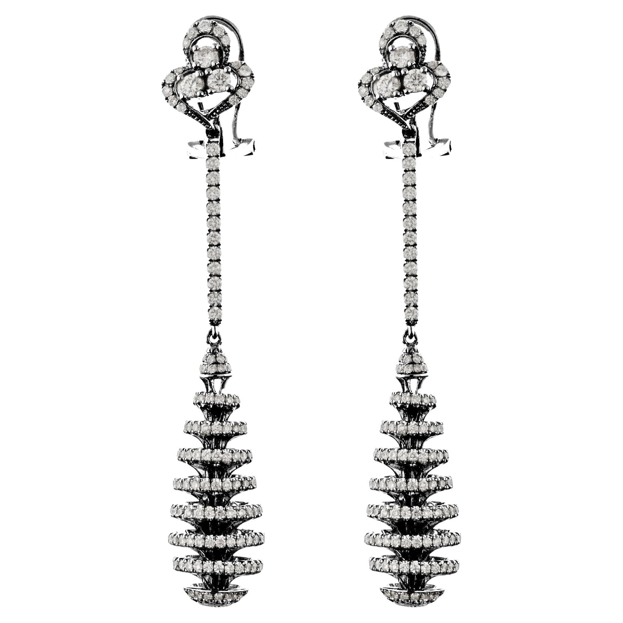 Long Diamond Spiral Gold Drop-Dangle Chandelier Earrings