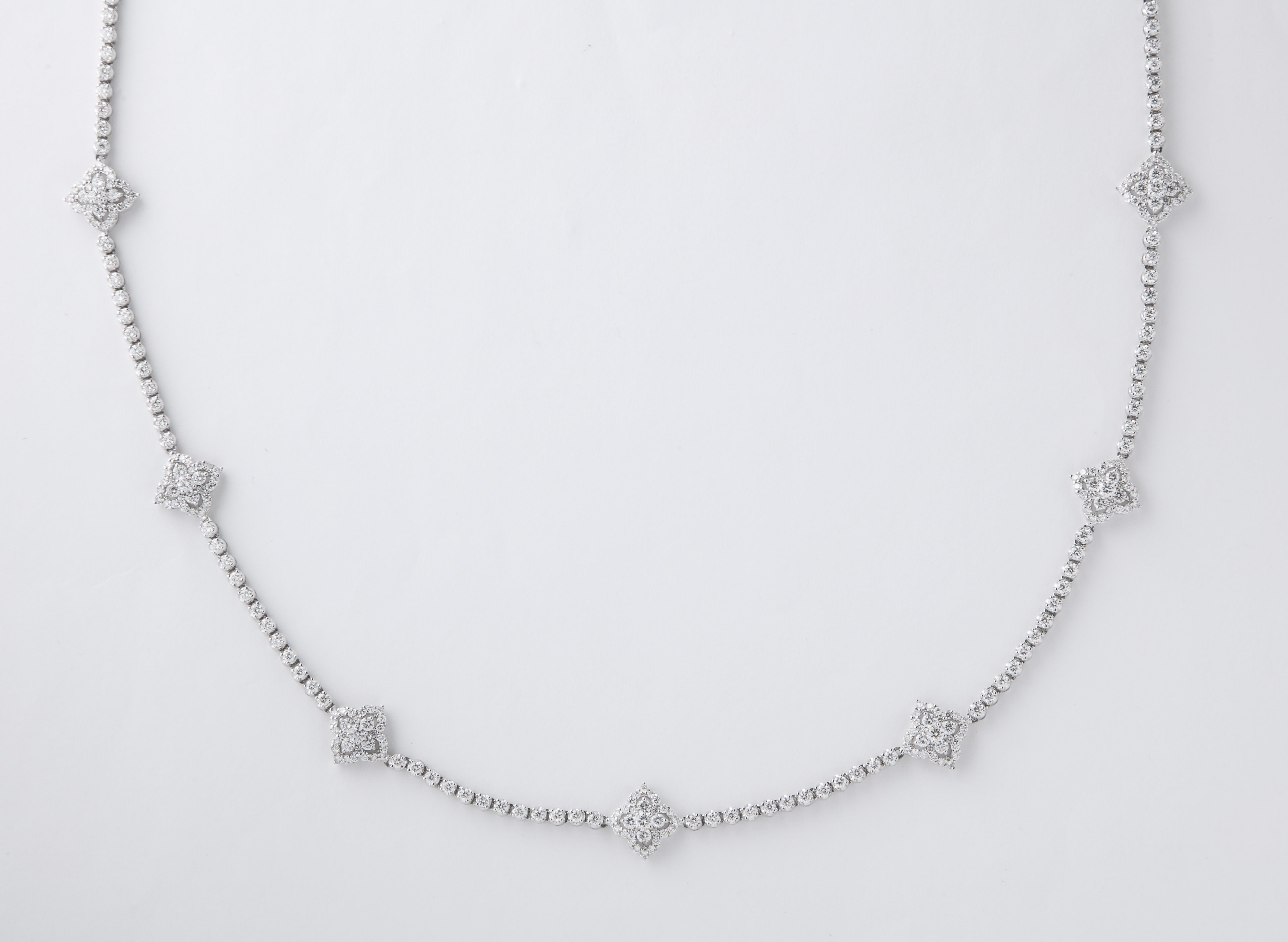 Long Diamond Tennis Necklace with Diamond Motifs For Sale 2