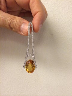 Long Diamonds Earrings White Gold with Couple of Oval Citrine Quartz Left&Right