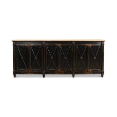 Long Directoire Style Antiqued Black Buffet