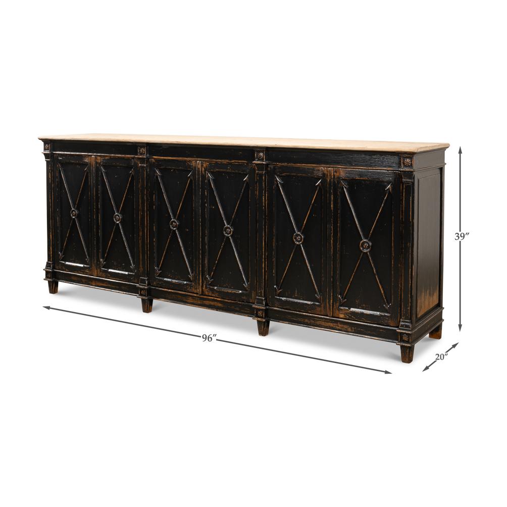 Buffet lungo in stile Direttorio in nero anticato in vendita 2