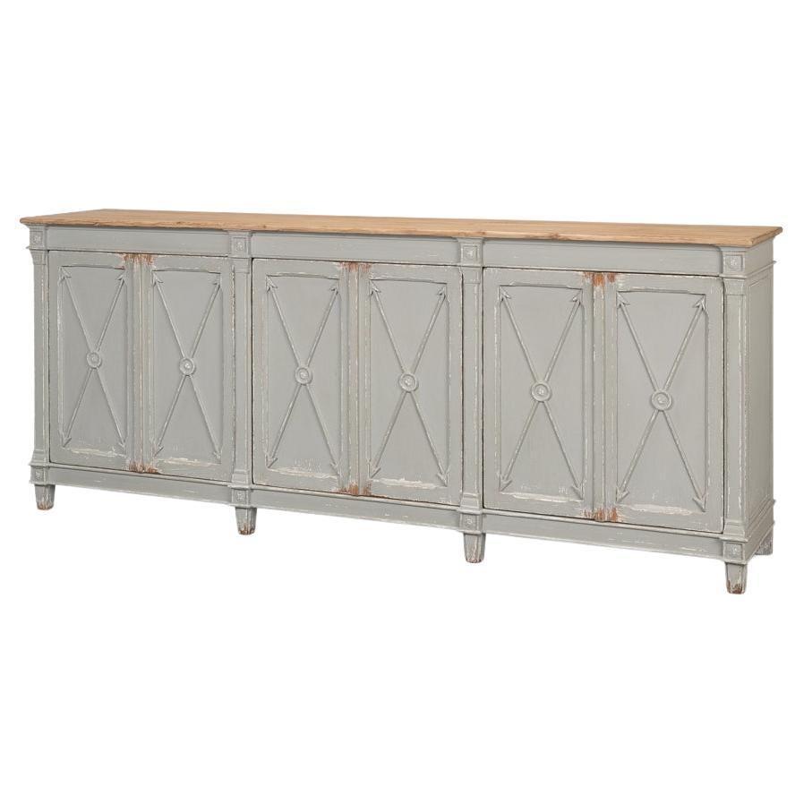Long Directoire Style Antiqued Gray Buffet For Sale