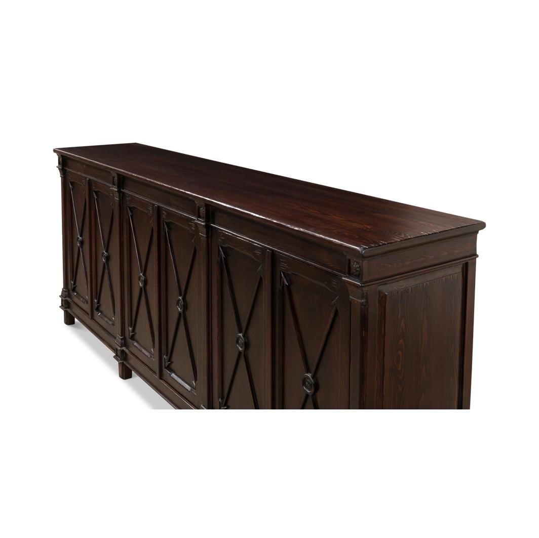 Asian Long Directoire Style Dark Brown Buffet For Sale
