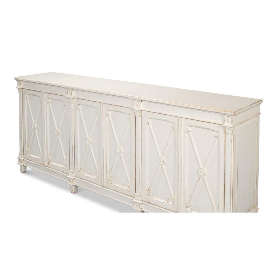 Asian Long Directoire Style White Buffet For Sale