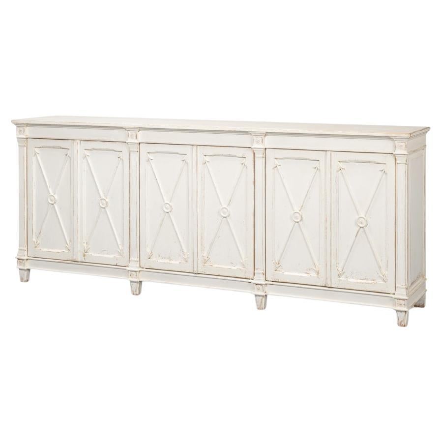 Long Directoire Style White Buffet For Sale