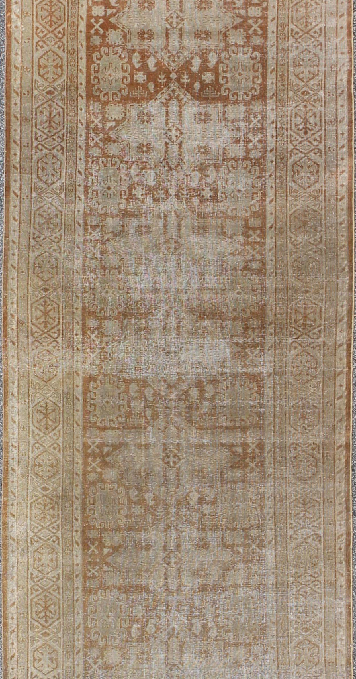 Indian Long Distressed Antique Amritsar Runner in Nude, Taupe, Camel and Neutrals
