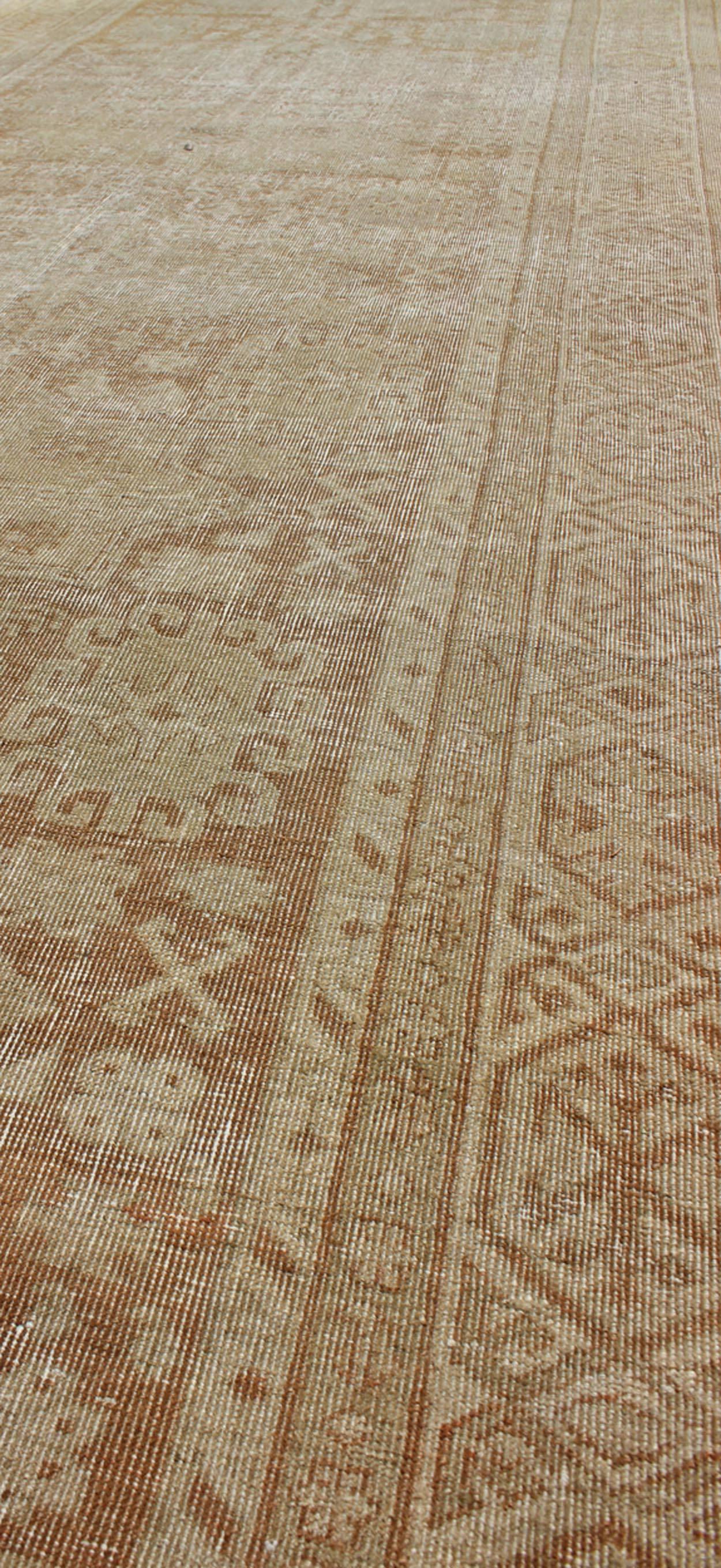 Hand-Knotted Long Distressed Antique Amritsar Runner in Nude, Taupe, Camel and Neutrals