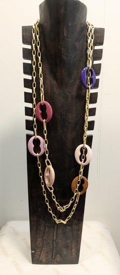 Long double chain necklace with pastel hawser motifs 18kt matte gold Plated