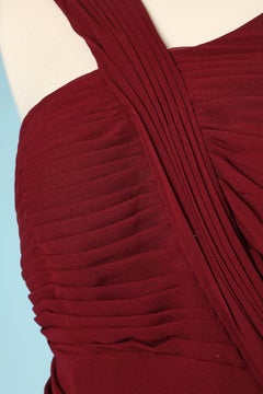 Long draped burgundy evening gown with belt Official