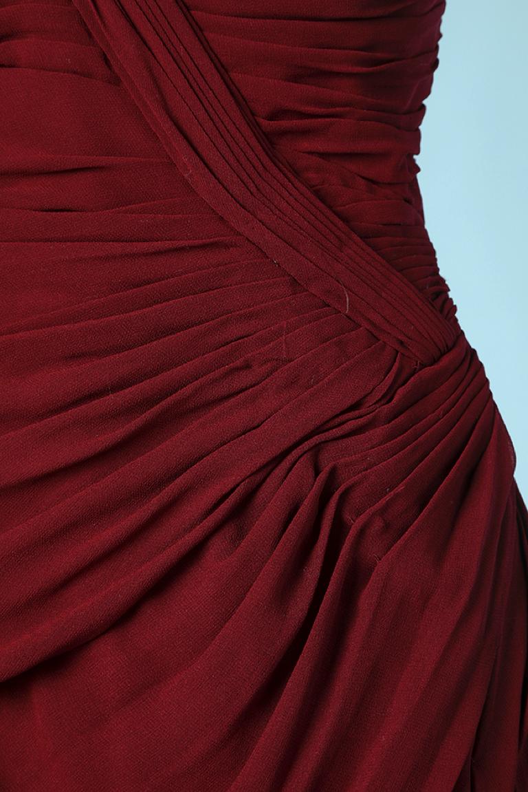 Red Long draped burgundy evening gown with belt Official For Sale