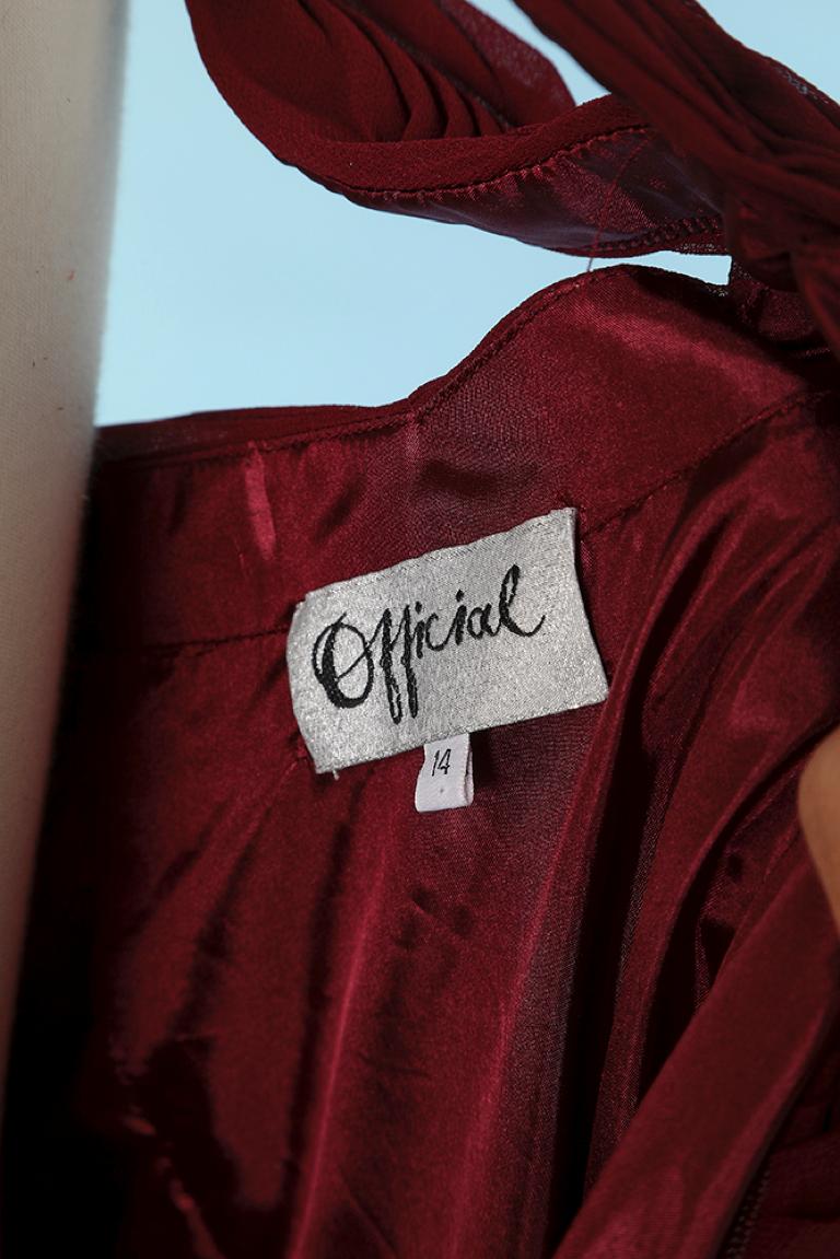 Long draped burgundy evening gown with belt Official For Sale 1