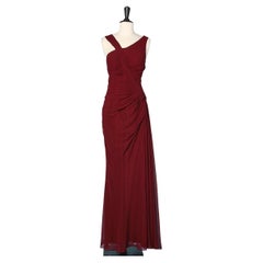 Used Long draped burgundy evening gown with belt Official 