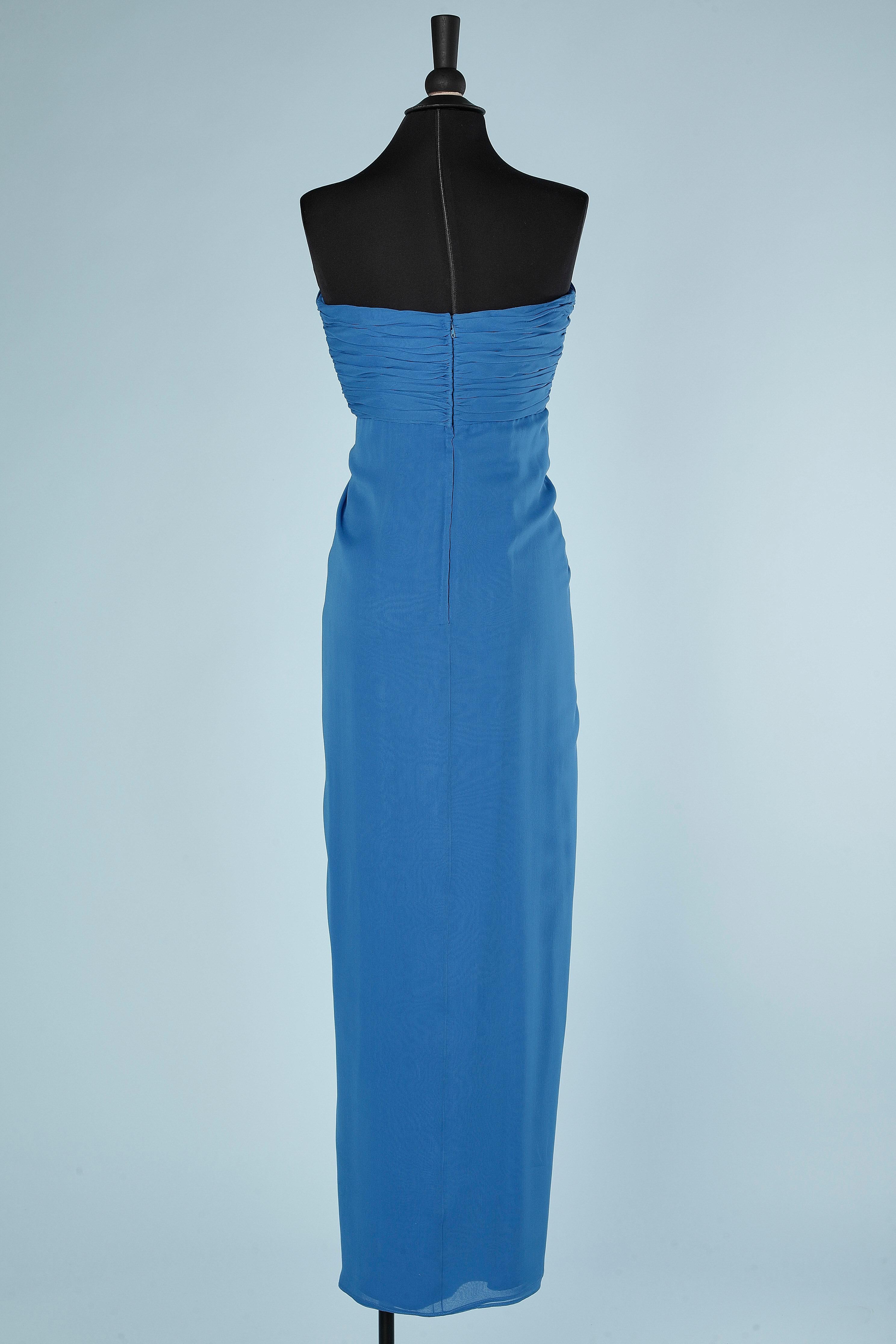 Long draped evening bustier dress in blue  silk chiffon Estévez  In Excellent Condition For Sale In Saint-Ouen-Sur-Seine, FR