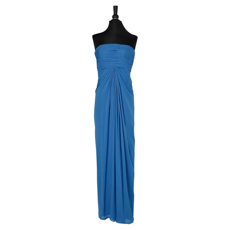 blue silk chiffon dress Chiffon A-Line Long Bridesmaid Dress with Flutter Sleeves in Steel Blue, Steel Blue / 12