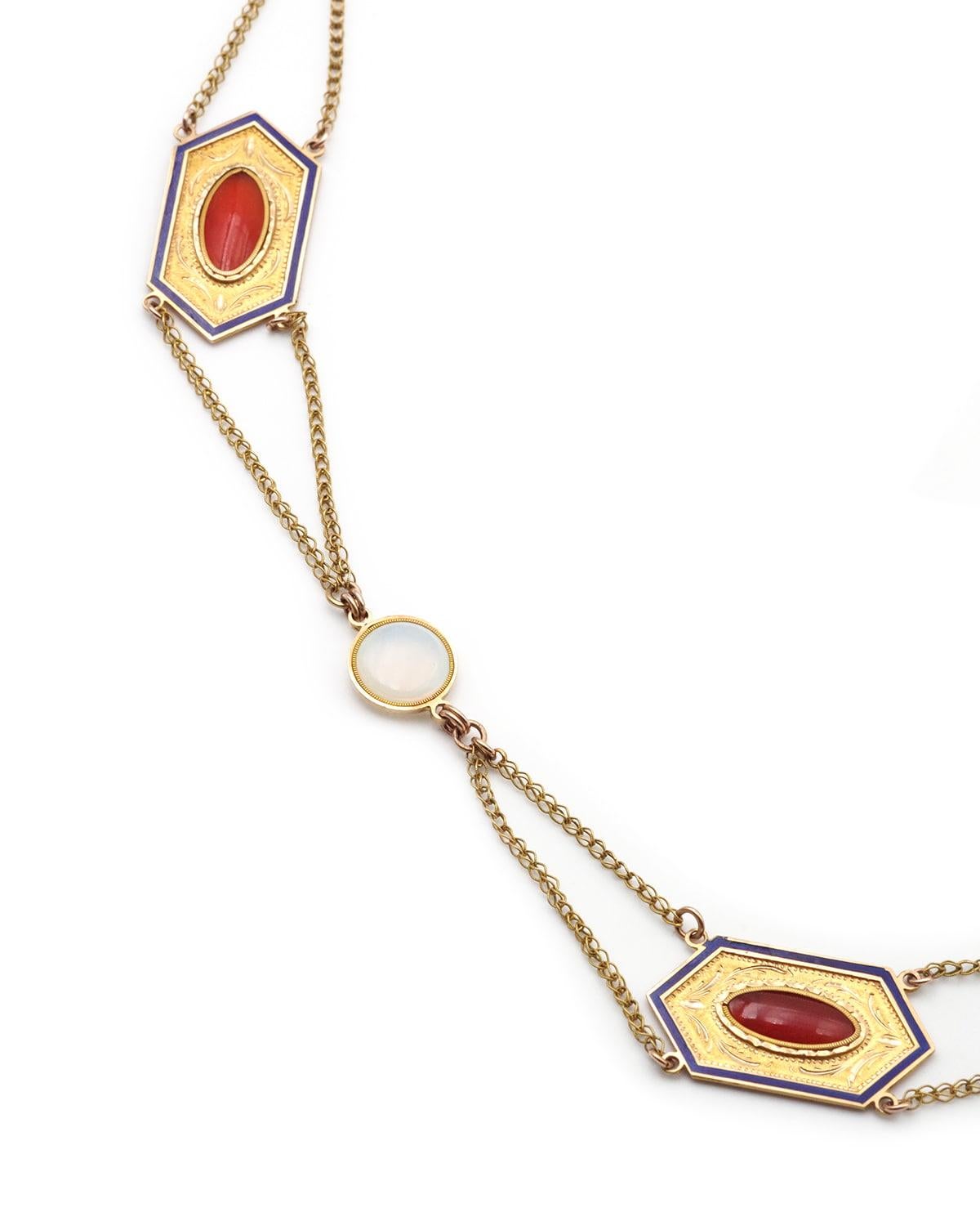 Stile impero Collana lunga con smalto Primo Impero francese in oro 18 carati in vendita