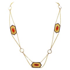 Long drapery First French Empire enamel necklace in 18k gold