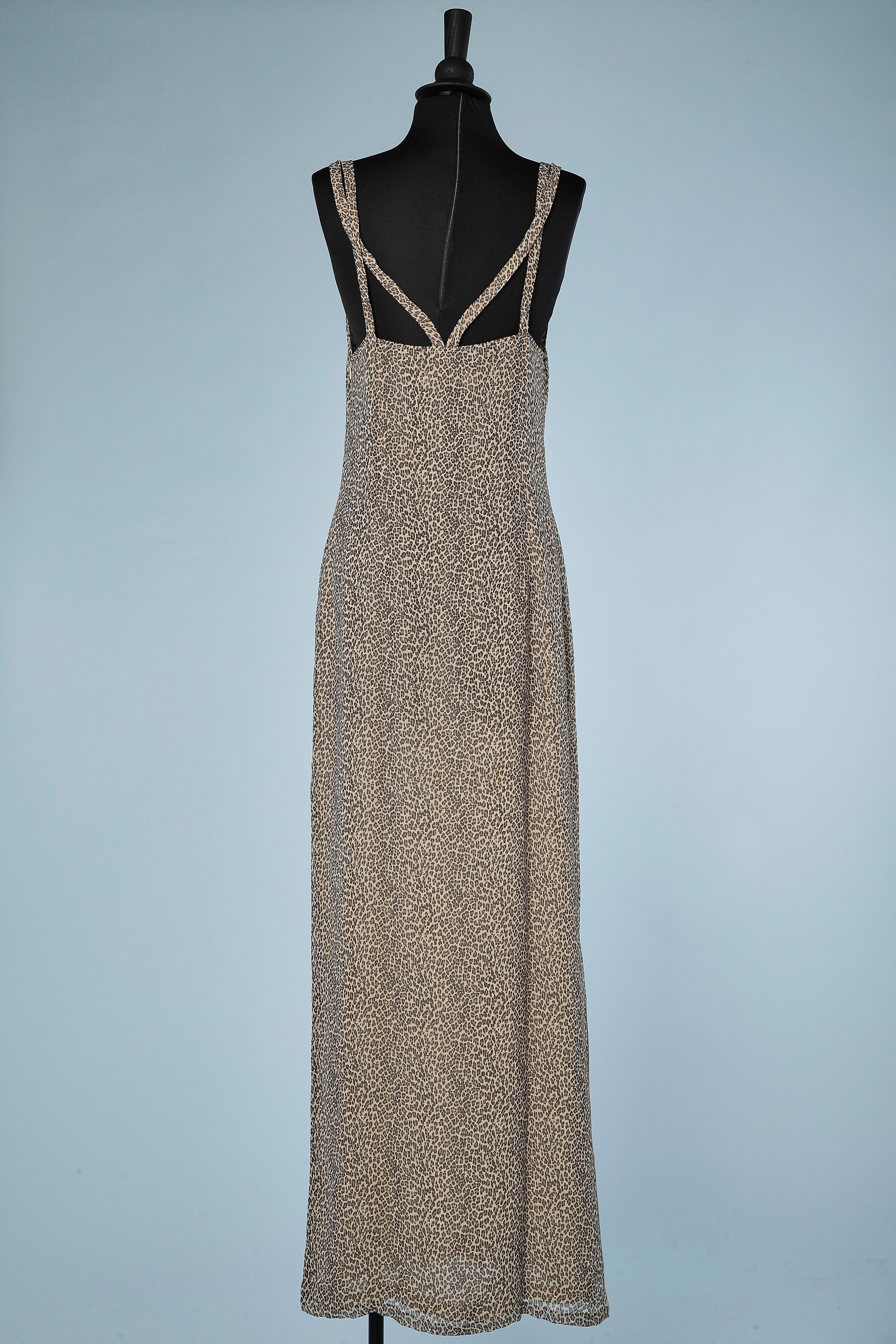 Gray Long dress in silk chiffon with leopard print Valentino Miss V  For Sale