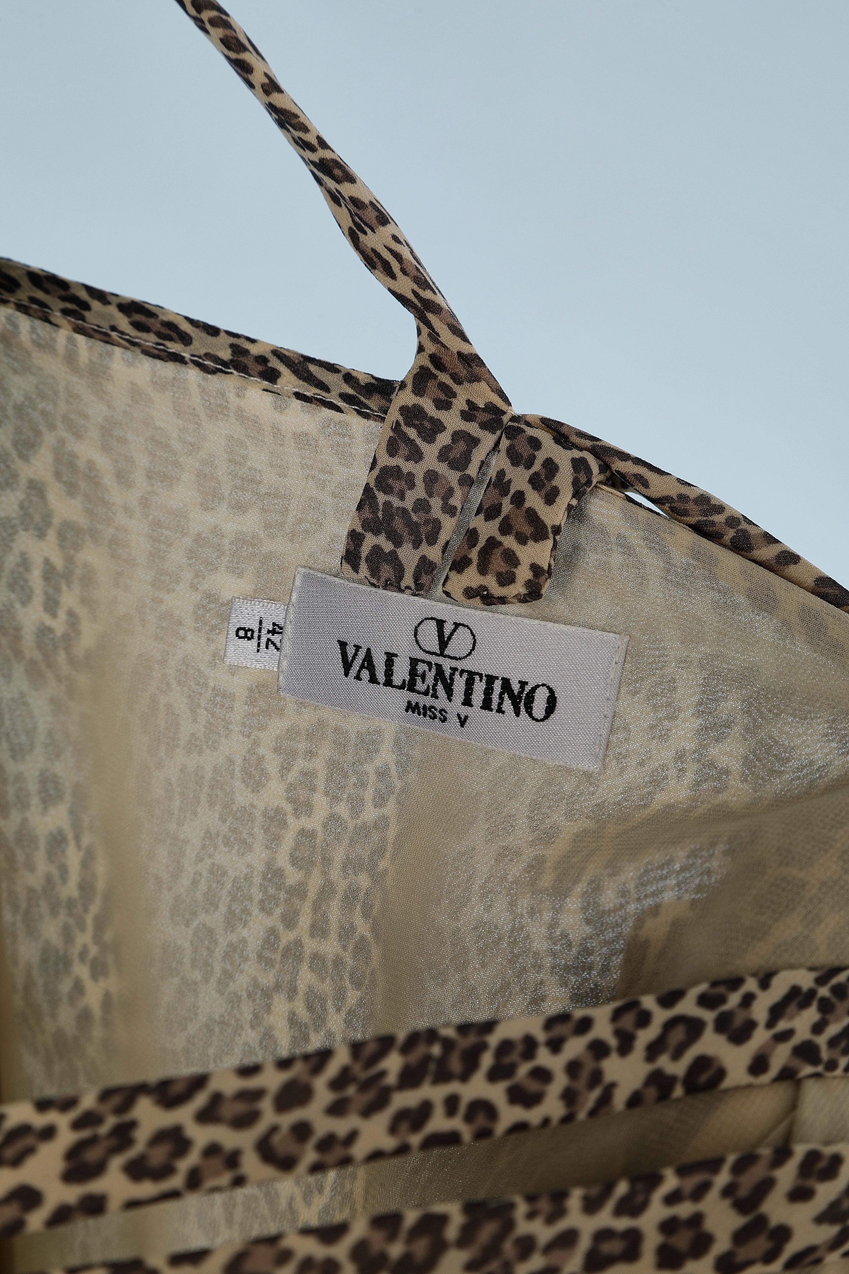 Long dress in silk chiffon with leopard print Valentino Miss V  In Excellent Condition For Sale In Saint-Ouen-Sur-Seine, FR