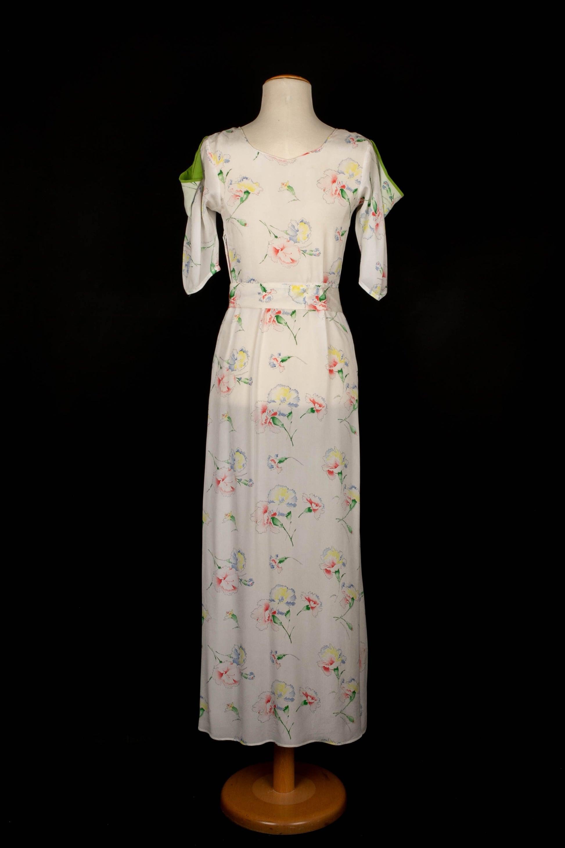Beige Abito lungo con motivi floreali, anni '30/'40 in vendita