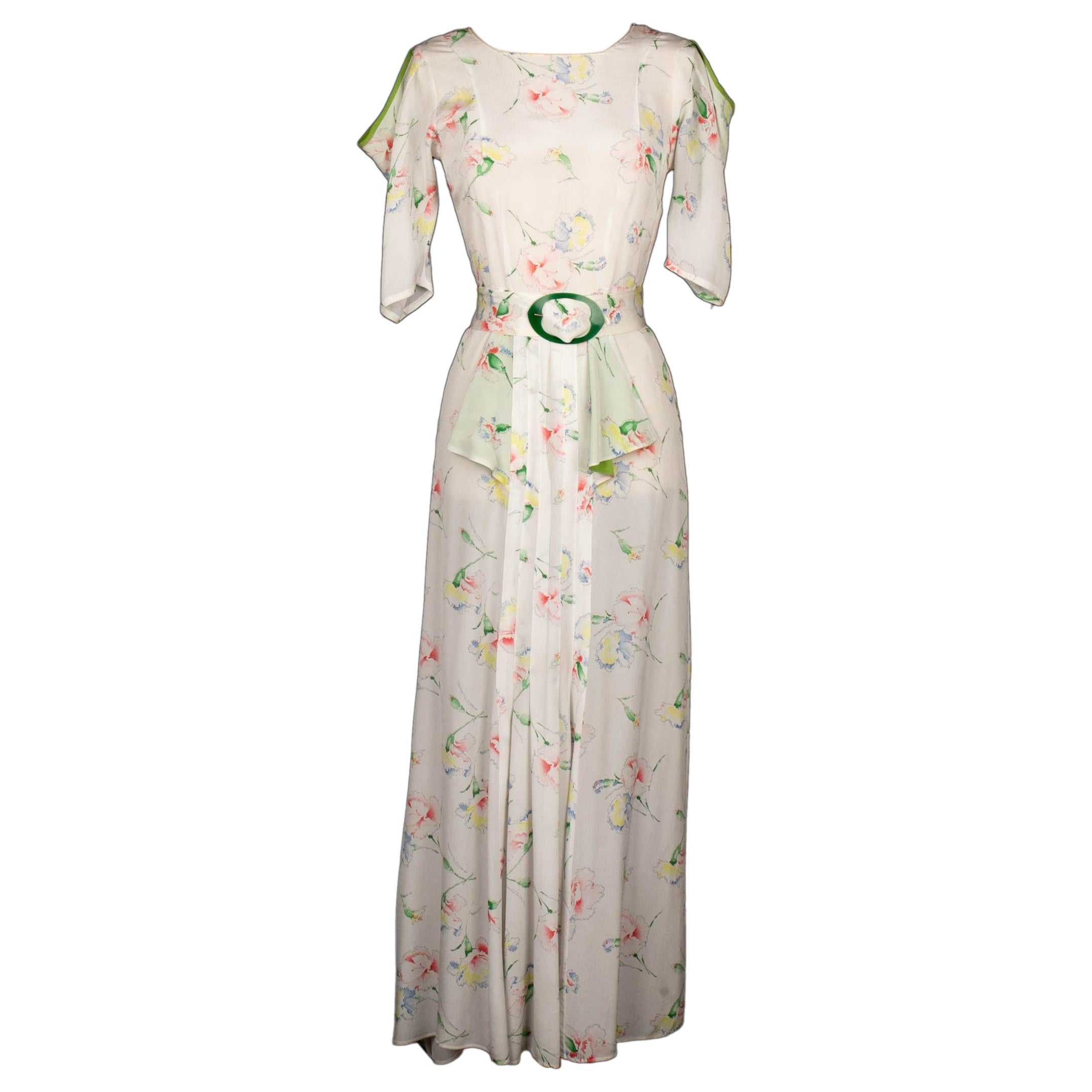 Robe longue à motifs floraux, années 1930/40